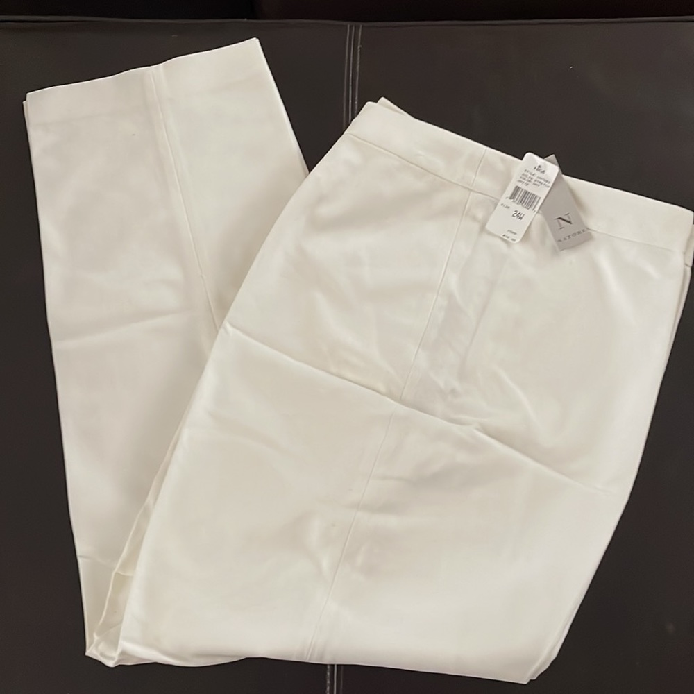 Natori Plus White Cotton Hidden Side Zip Stretch Pants - Size 24W